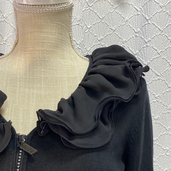 Belldini size‎ large Black Ruffle Neck Sweater bling zipper dressy stretch comfy - Picture 9 of 11